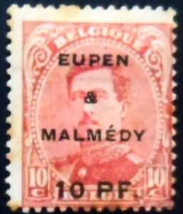 Selo postal de Eupen & Malmedy de 1920 King Albert I Overprint Eupen & Malmédy 10 N