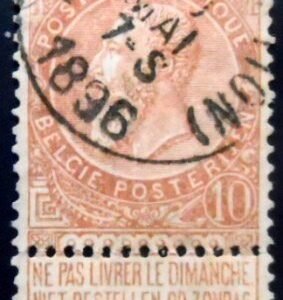 Selo postal da Bélgica de 1893 King Leopold II 10 U 1 sev