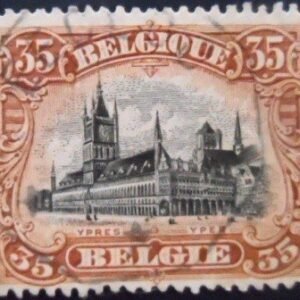 Selo postal da Bélgica de 1915 Cloth Hall and Bell Tower in Ypres U C