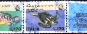 Se-tenant da Itália de 1978 Dusky Grouper and Leatherback Sea Turtle U