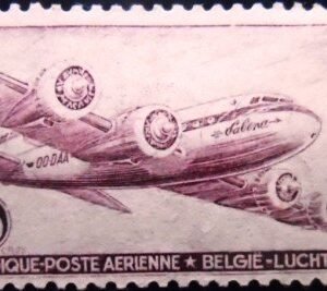 Selo postal da Bélgica de 1946 Douglas DC 4 N