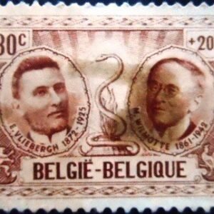 Selo postal da Bélgica de 1957 Emiel Vliebergh and Maurice Wilmotte N
