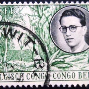 Selo postal do Congo Belga de 1955 King Baudouin First Visit to Congo U