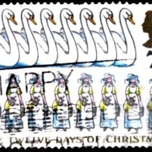 Selo postal do Reino Unido de 1977 Eight Maids-a-milking etc U