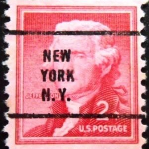 Selo postal dos Estados Unidos de 1954 Thomas Jefferson 2 PR NY