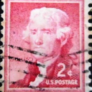 Selo postal dos Estados Unidos de 1954 Thomas Jefferson 2 U sev
