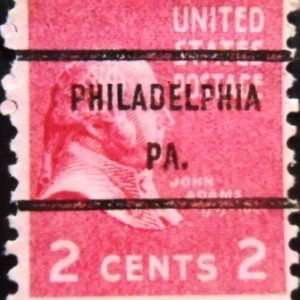 Selo postal dos Estados Unidos de 1938 John Adams 2 Philadhelfia