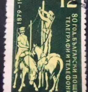 Selo postal da Bulgária de 1959 Russian Soldiers Installing Telegraph U