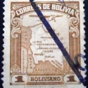 Selo postal da Bolívia de 1935 Map and aircraft 1 U