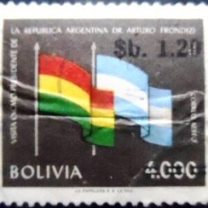 Selo postal da Bolívia de 1970 National Flag of Bolivia and Argentina U