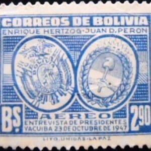 Selo postal da Bolívia de 1947 Arms of Bolivia and Argentina M