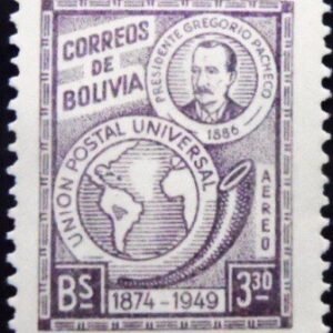 Selo postal da Bolívia de 1950 Pres. Gregorio Pacheco M
