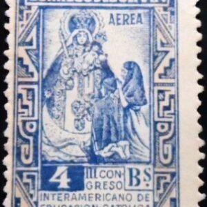 Selo postal da Bolívia de 1948 Madonna of Copacabana N