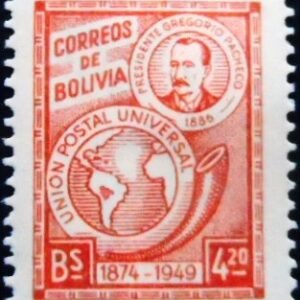 Selo postal da Bolívia de 1950 Pres. Gregorio Pacheco 4.20 N