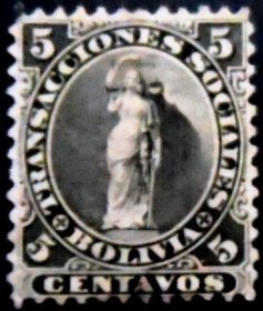 Selo postal da Bolívia de 1870 Allegory of Justice 5 N