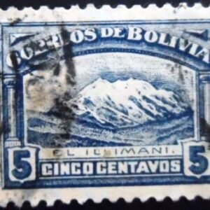 Selo postal da Bolívia de 1918 Mt. Illimani 5 II U