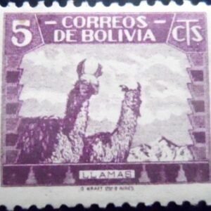 Selo postal da Bolívia de 1939 Llama 5 N