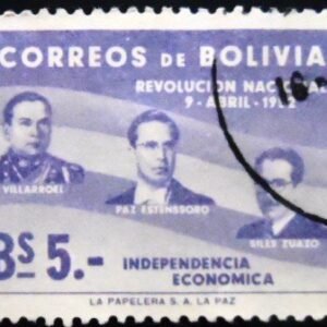 Selo postal da Bolívia de 1953 G.Villarroel and V.Paz Estenssoro and H.Siles Zuazo 5 U