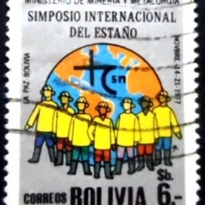 Selo postal da Bolívia de 1977 Miners ago globe U