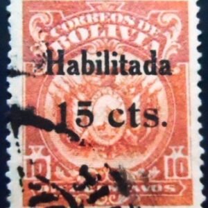 Selo postal da Bolívia de 1923 Coat of Arms - surcharged 15 U