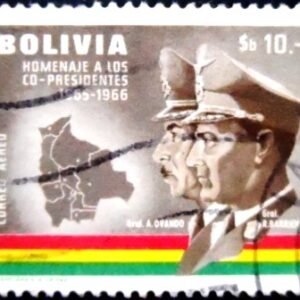 Selo postal da Bolívia de 1966 Generals Ovando and Barrientos 10 U