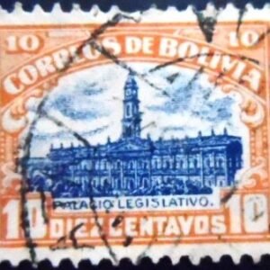 Selo postal da Bolívia de 1916 Legislature Building 10 II U