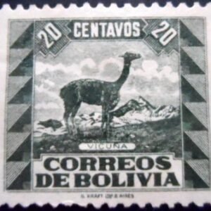 Selo postal da Bolívia de 1939 Vicugna 20 N