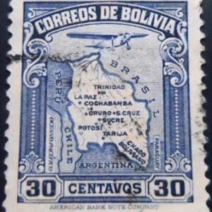 Selo postal da Bolívia de 1935 Map of Bolivia 30 U