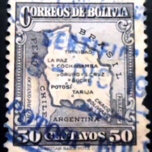 Selo postal da Bolívia de 1935 Map of Bolivia 50 U