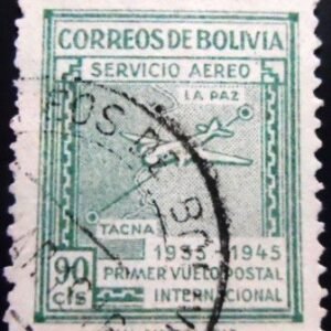 Selo postal da Bolívia de 1945 Map of National Airways 90 U