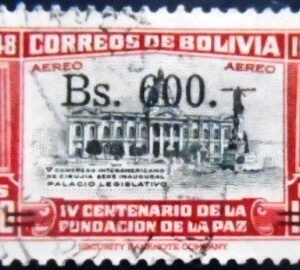 Selo postal da Bolívia de 1957 Legislative Palace 600 U