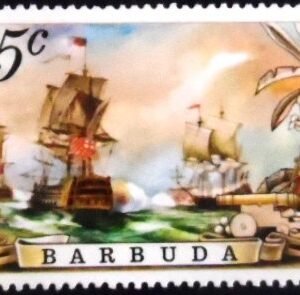 Selo postal da Barbuda de 1975 Battle of the Saints