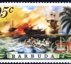 Selo postal de Barbuda de 1975 L'Oreint Burning M