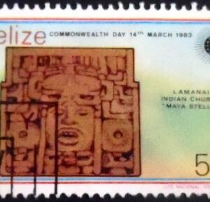 Selo postal de Belize de 1983 "Maya Stella" from Lamanai Indian Church MCC