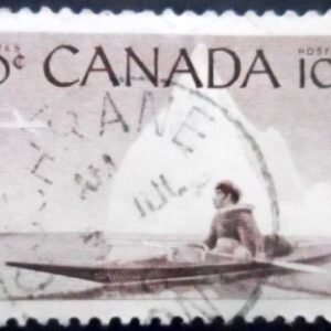 Selo postal do Canadá de 1955 Inuk & Kayak U