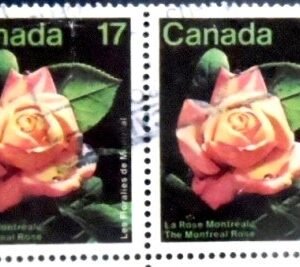 Par de selos postais do Canadá de 1981 The Montréal Rose U PR