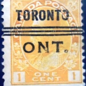 Selo postal do Canadá de 19King George V 1 Precancelled Toronto 1
