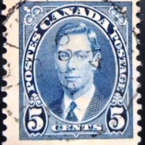 Selo postal do Canadá de 1937 King George V 5 U sev