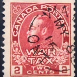 Selo postal do Canadá de 1915 King George V WAR TAX 2 b U