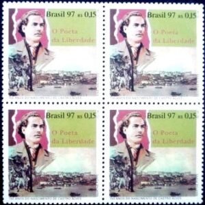 Quadra de Selos postais do Brasil de 1997 Castro Alves