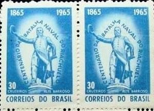 Par de selos postais do Brasil de 1965 Batalha do Riachuelo