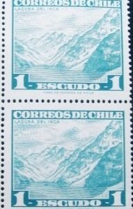 Par de selos postais do Chile de 1967 Lake Inca M PR