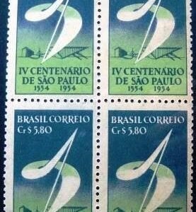 Quadra de selo postais do Brasil de 1953 Centenário de São Paulo