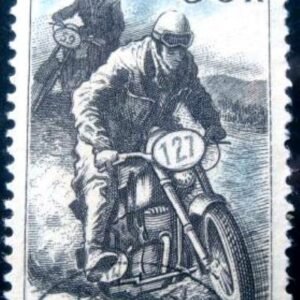 Selo postal da Tchecoslováquia de 1957 Motorcycle Race