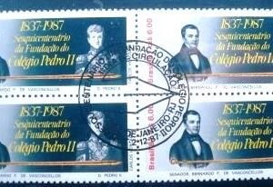 Quadra de selos postais do Brasil de 1987 Colégio Pedro II