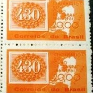Par de selos postais do Brasil de 1961 Olho-de-gato