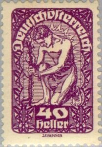 Selo postal da Áustria de 1919 Allegory 40