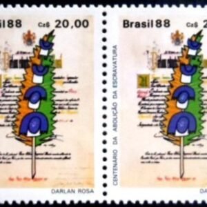 Par de selos postais do Brasil de 1988 Lei Áurea