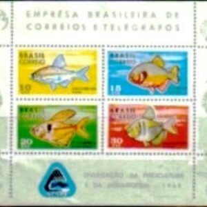 Bloco postal do Brasil de 1969 Psicultura e Aquariofilia