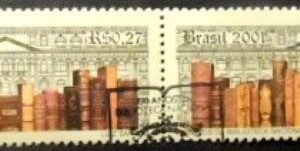 Par de selos do Brasil de 2001 Biblioteca Nacional MCC PR